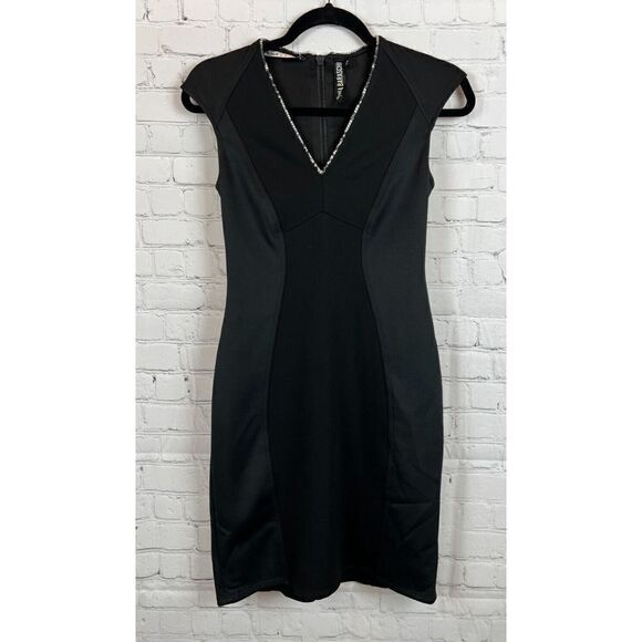 YOANA BARASCHI black bodycon sleeveless knit lined stretch sheath dress XS - Picture 1 of 10